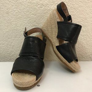 Nordstrom Biala Perforated Black Leather Espadrille Platform Wedge Sandals 37